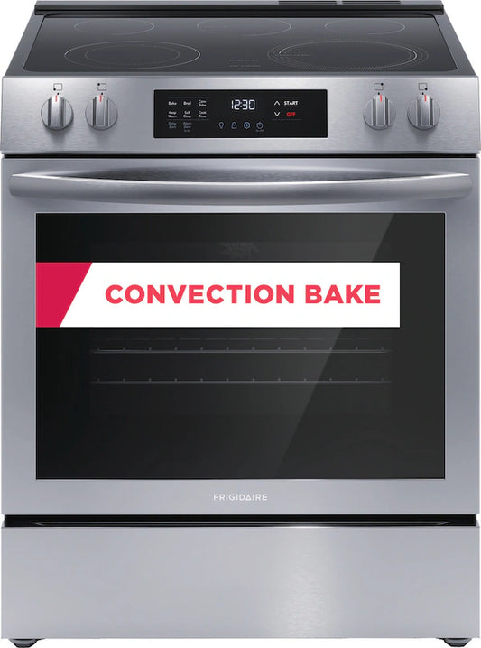 Frigidaire 30" Front Control Electric Range with Convection Bake & EvenTemp™ – Stainless Steel | Model FCFE3083AS
