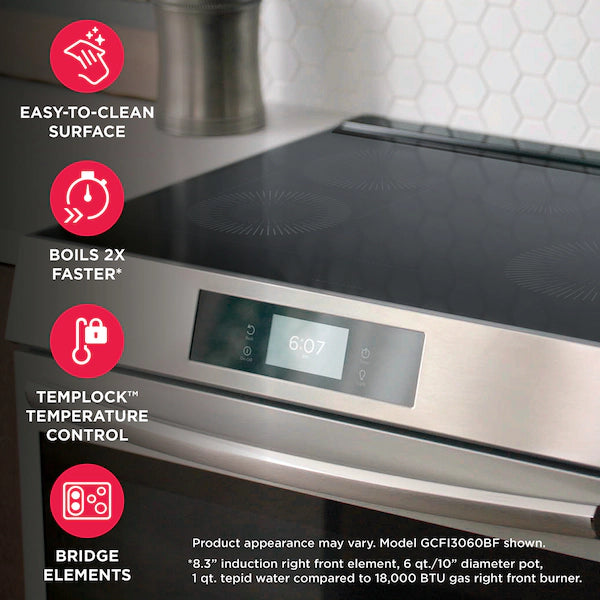 Frigidaire Gallery 30" Front Control Induction Range with Air Fry – Smudge-Proof Black Stainless Steel | Model GCFI3060BF