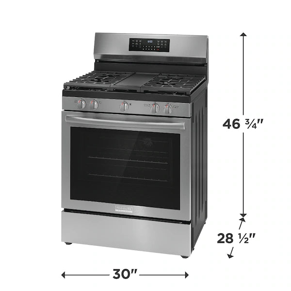 Frigidaire Gallery 30" Front Control Gas Range with Air Fry – Smudge-Proof Black Stainless Steel | Model GCRG3060BF