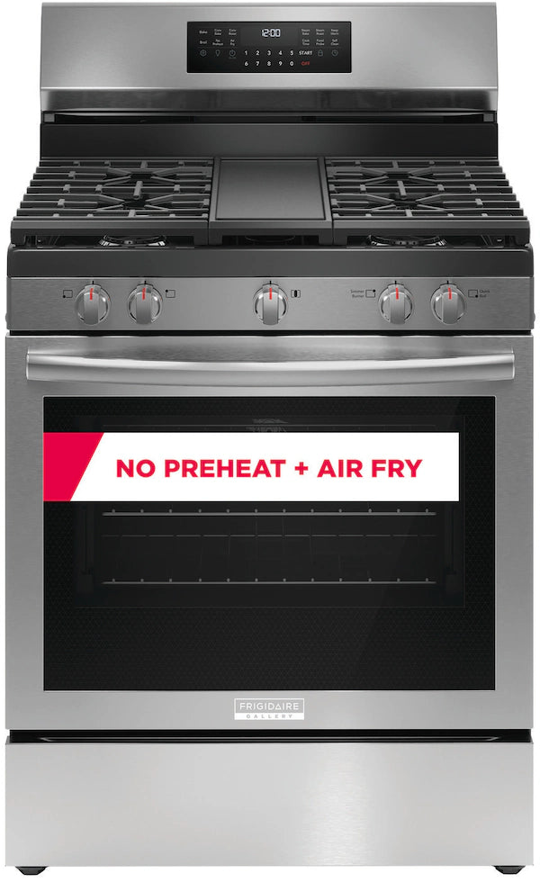 Frigidaire Gallery 30" Front Control Gas Range with Air Fry – Smudge-Proof Black Stainless Steel | Model GCRG3060BF