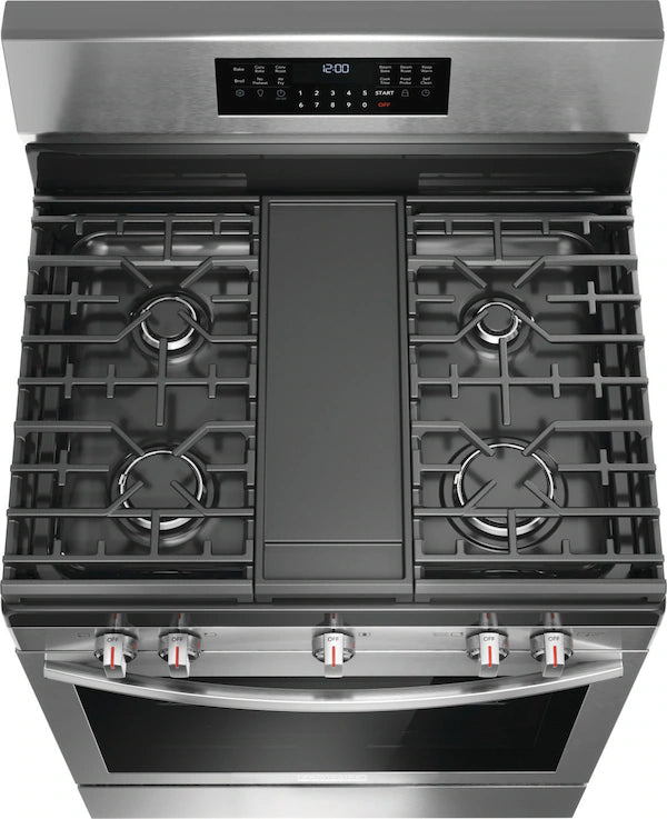Frigidaire Gallery 30" Front Control Gas Range with Air Fry – Smudge-Proof Black Stainless Steel | Model GCRG3060BF